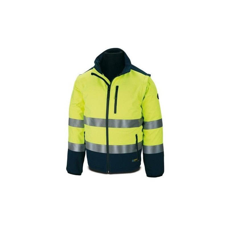 CAZADORA TIPO SOFT SHELL AMARILLA AZUL T.L