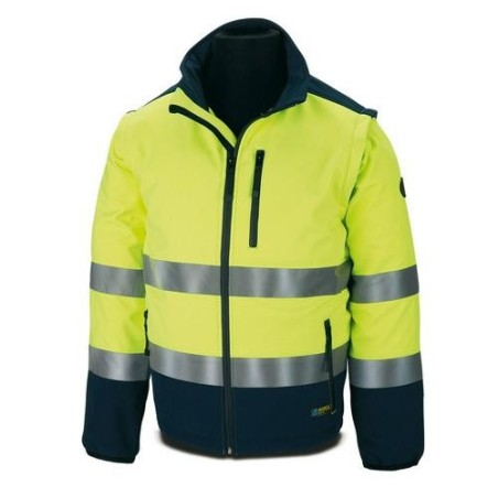 CAZADORA TIPO SOFT SHELL AMARILLA AZUL T.XXL