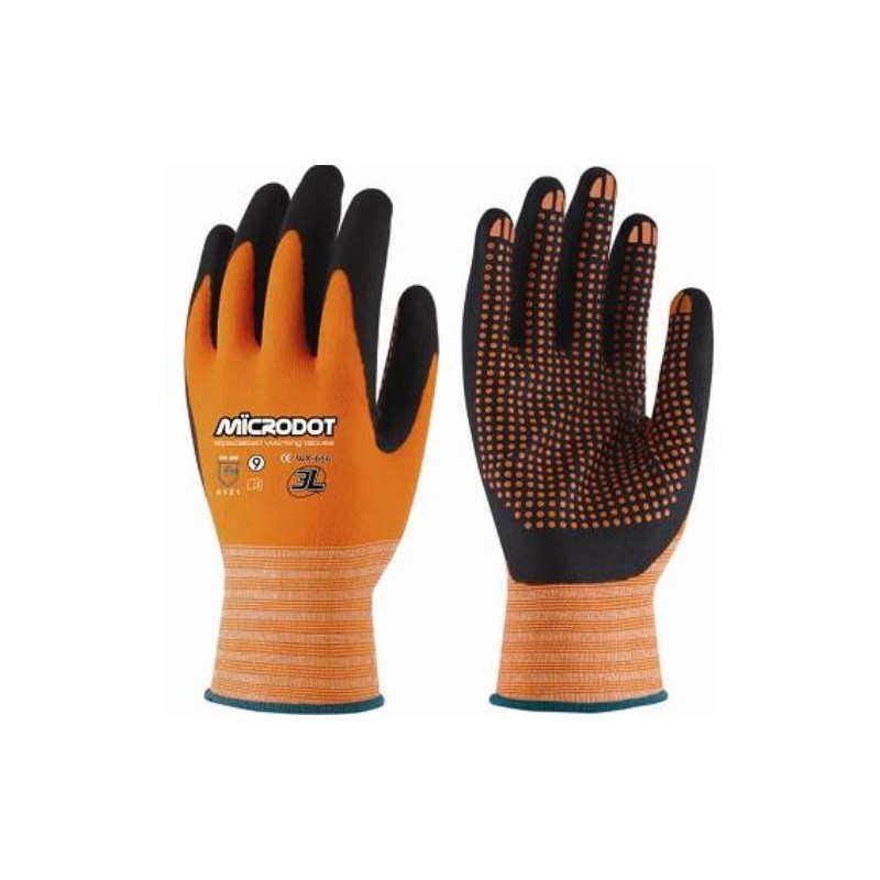 GUANTE NYLON NARANJA MICRODOT T- 9 WX-666 T9