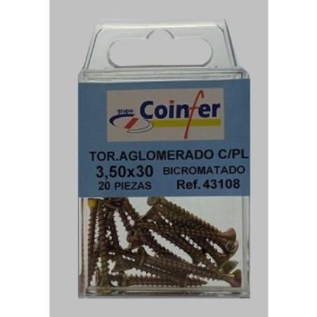 TORNILLO AGLOMERADO C/PL. PZ. 3,5X30 BICRO. BL.