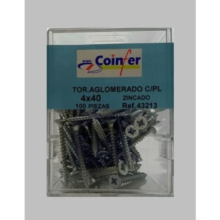 TORNILLO AGLOMERADO CABEZA PLANA 4X40 ZN. CAJA