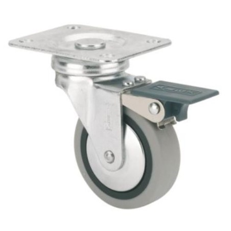 RUEDA GIRATORIA GOMA D60 CON FRENO 1-0549