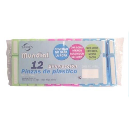 PINZAS ROPA PLASTICO BICOLOR (PAQUETE 12)