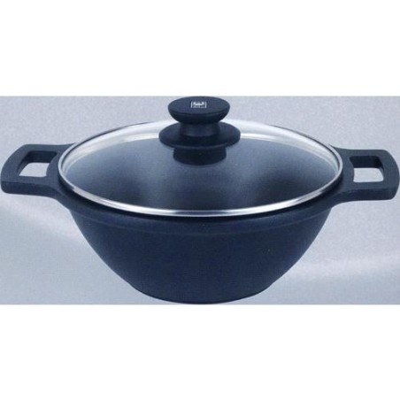 CACEROLA CONCAVA AL. FUNDIDO C/TAPA 28 CM.-INDUC.