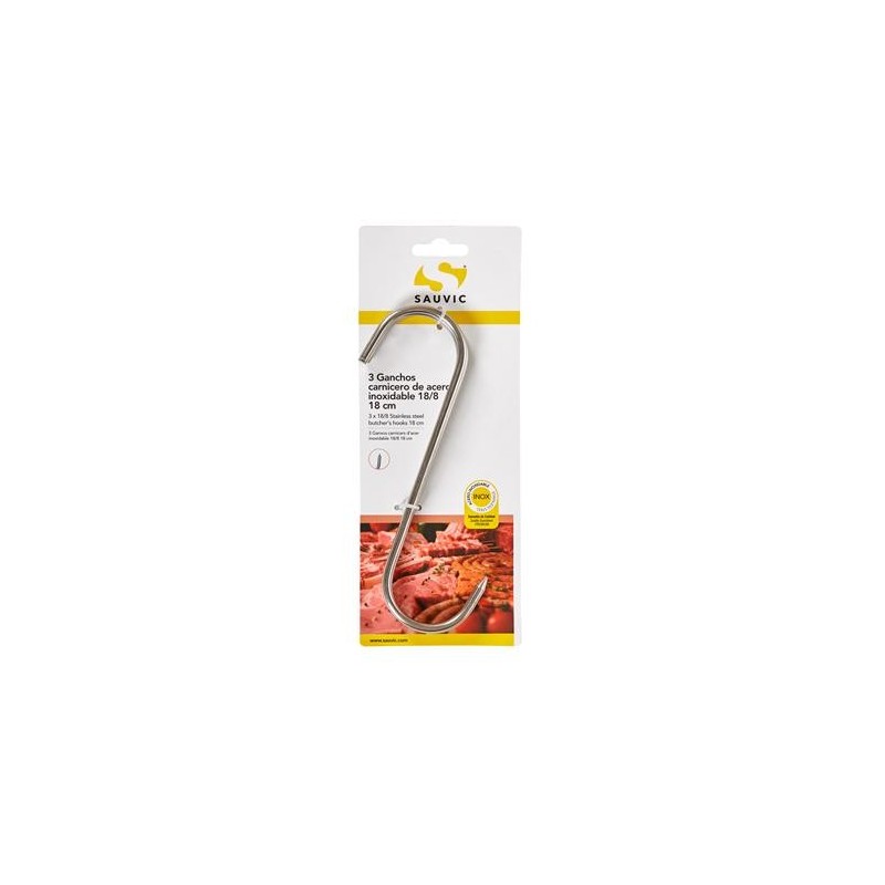 BLISTER 3 GANCHOS CARNICERO ACERO INOX 18/8 18CM