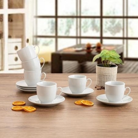 SET 6 TAZAS CON PLATO PORCELANA 20CL NEW RENOVA