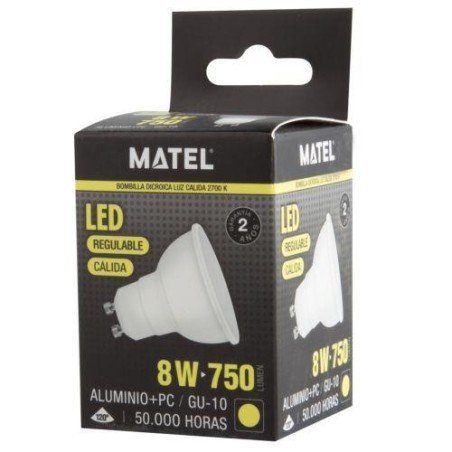 BOMBILLA LED DICROICA 120   REGUL. GU10 8W CALIDA