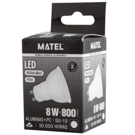 BOMBILLA LED DICROICA 120   REGUL.GU10 8W FRIA