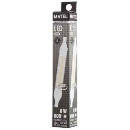 BOMBILLA LED LINEAL 118MM R7S 8 WATIOS 360   FRIA